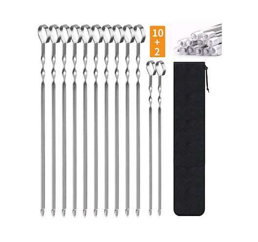 12PC Flat Metal BBQ Barbecue Skewer