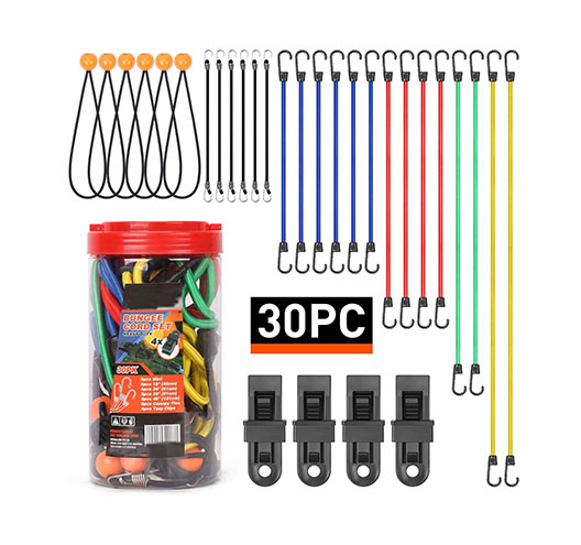 30-Piece Premium Bungee Cords Assortment Set