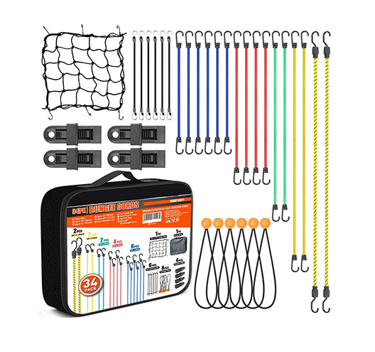 34 Pieces Premium Bungee Cords Assortment Set