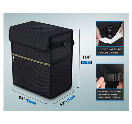 2.6 Gallon Leak-Proof Car Trash Can with zipper 24*15*29cm