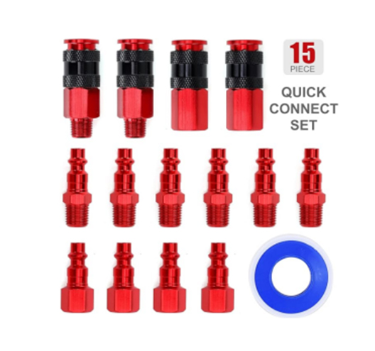 15PC Red Colored Air Coupler And Plug Kit