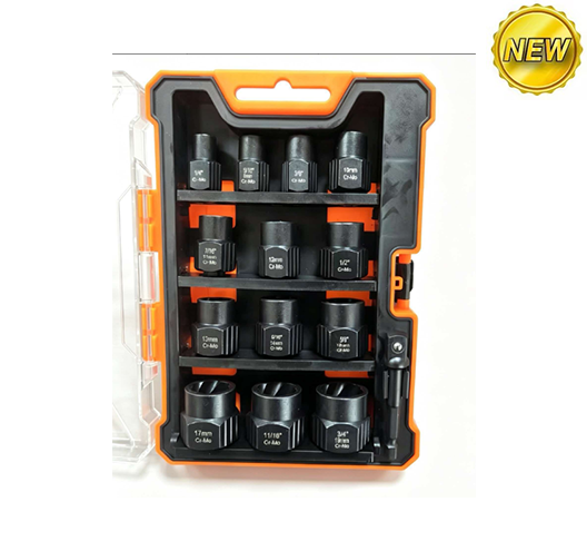 14 Pcs 3/8" Dr. Nut ExtractorSet （Hex Anti-Slip Design）